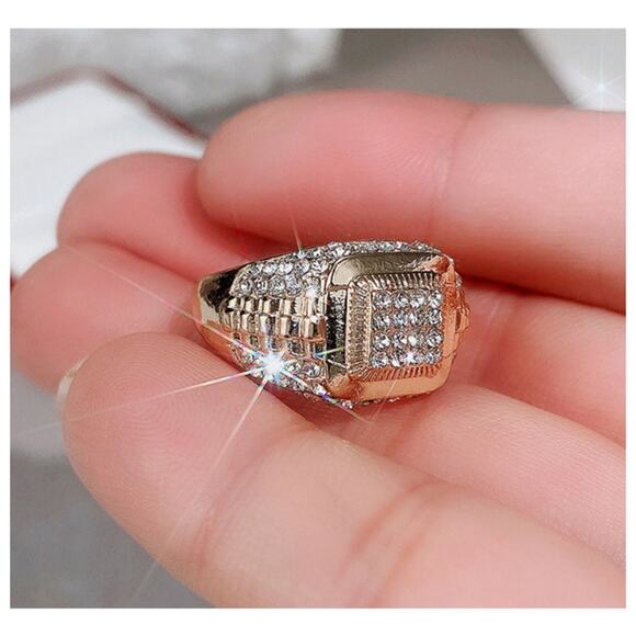 Gold and Silver watch style ring - 18K gold plated - CZs- Size 9. - Picture 2 of 3